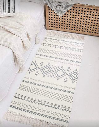 Alfombra de lino beige y gris