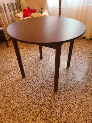 Mesa redonda cristal y madera
