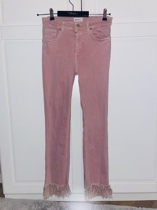 Pantalón Sfera rosa tiro bajo flecos