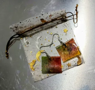 Orecchini handmade quadrati multicolore