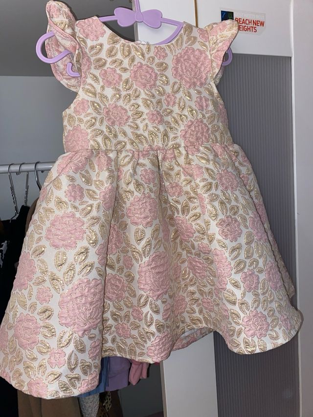 Vestido niña elegante oro y rosa