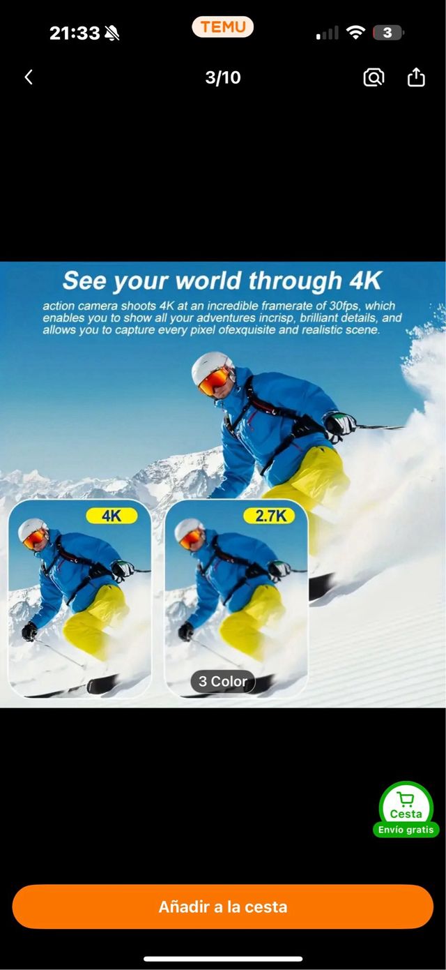 Fotocamera sportiva 4K Wifi grandangolare 16M