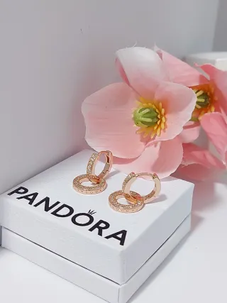 Pendientes Aro Pandora Baño Oro Rosa Circonitas