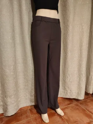 2 Pantalones Rectos Elásticos Negro y Gris