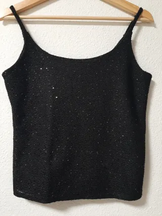 Top Mango Negro Lentejuelas