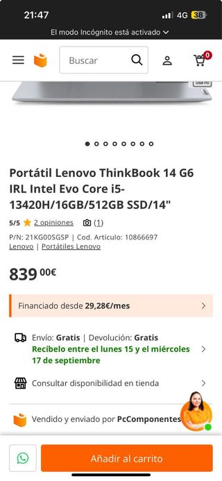 Portátil Lenovo ThinkBook 14 G6 Intel Evo i5