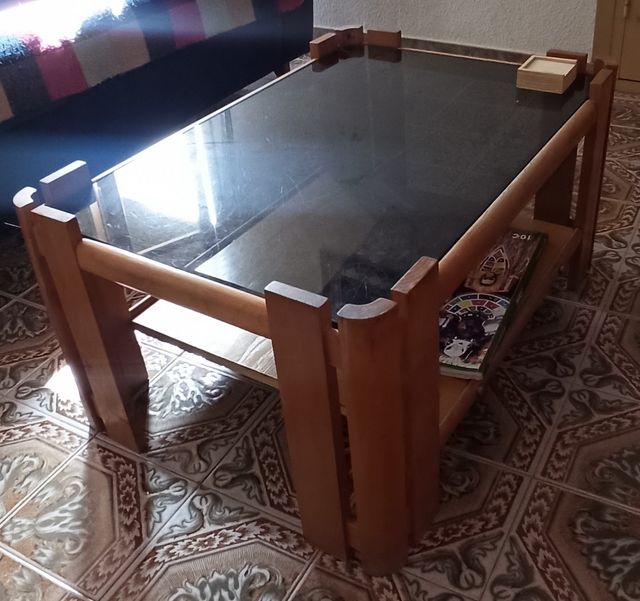 Mesa centro madera tapa cristal, rectangular