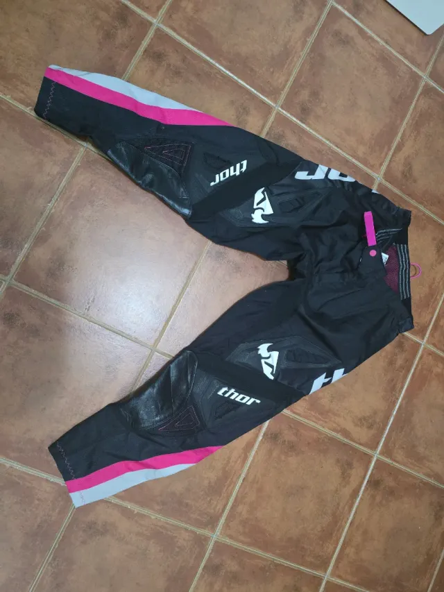 Pantalones Thor Motocross, Mujer, Negro/Rosa Talla