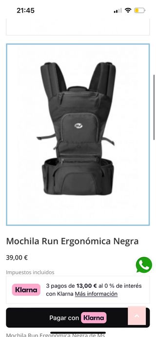 Mochila portabebés Run Ergonómica Negra