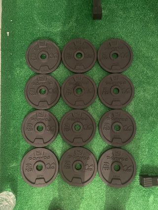 Conjunto de barras  discos y cierres para pesas