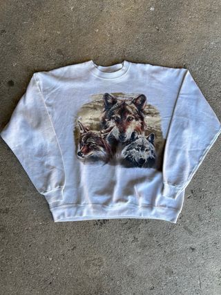 Felpa Hanes Vintage Lupo USA grafica anni 90 