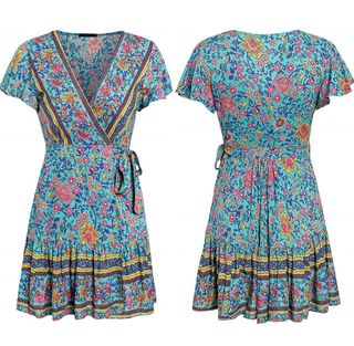 Vestido estampado floral azul y rosa