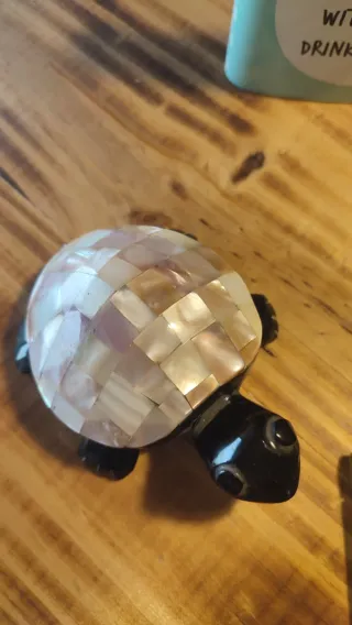 Tortuga mexicana de ópalo negro obsidiana y nacar