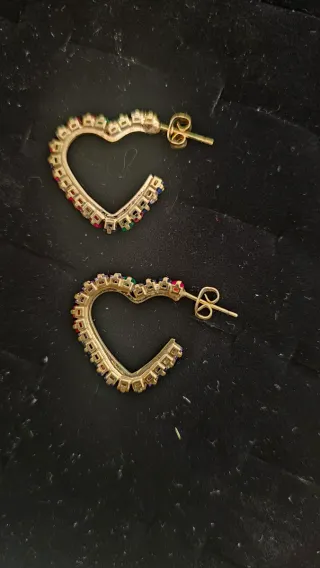 Pendientes Corazón Multicolor Baño Oro