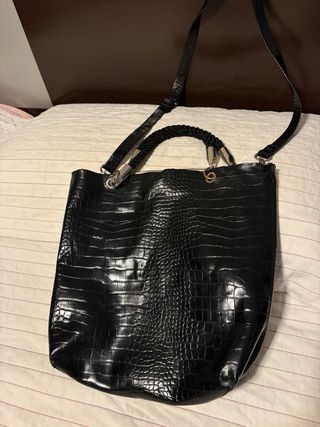Bolso Zara Negro Cocodrilo