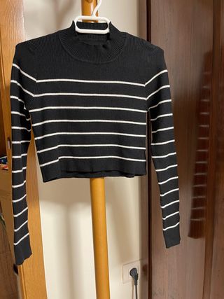 Jersey rayas cuello alto negro
