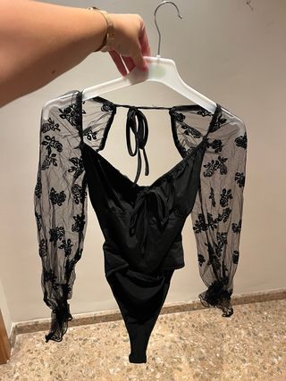 Body fiesta encaje floral negro talla S