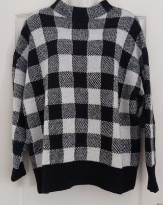 Jersey oversize con lana  cuadros blanco y negro m
