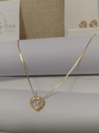 Set Collar y Pendientes Corazón Bañado Oro 18k