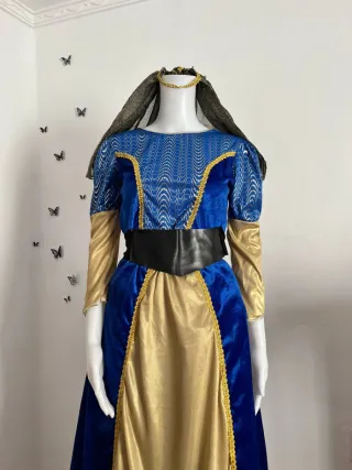 Vestido Princesa Medieval Azul y Dorado Talla S