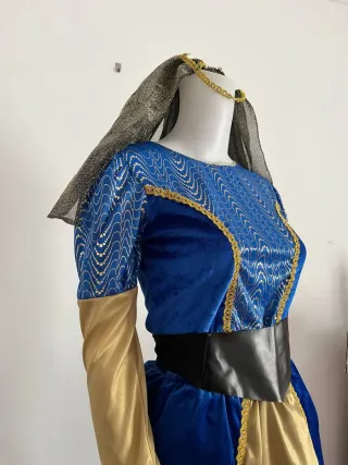 Vestido Princesa Medieval Azul y Dorado Talla S