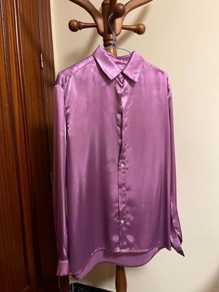 Camisa rosa satén hecha a medida Talla L