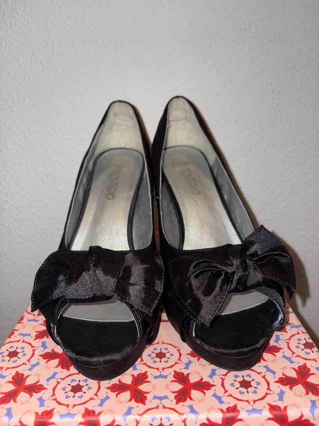 Zapatos tacón Prestigio lazo negros - Talla 38