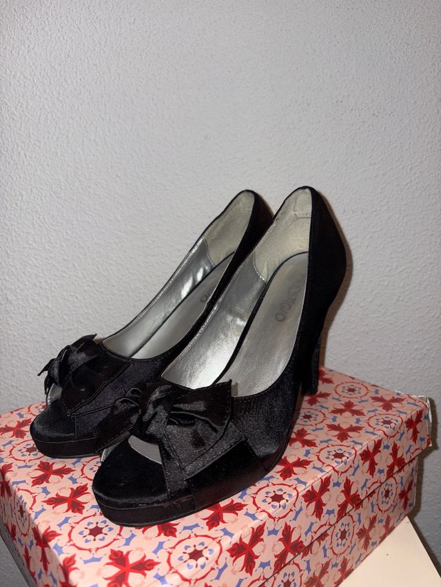 Zapatos tacón Prestigio lazo negros - Talla 38