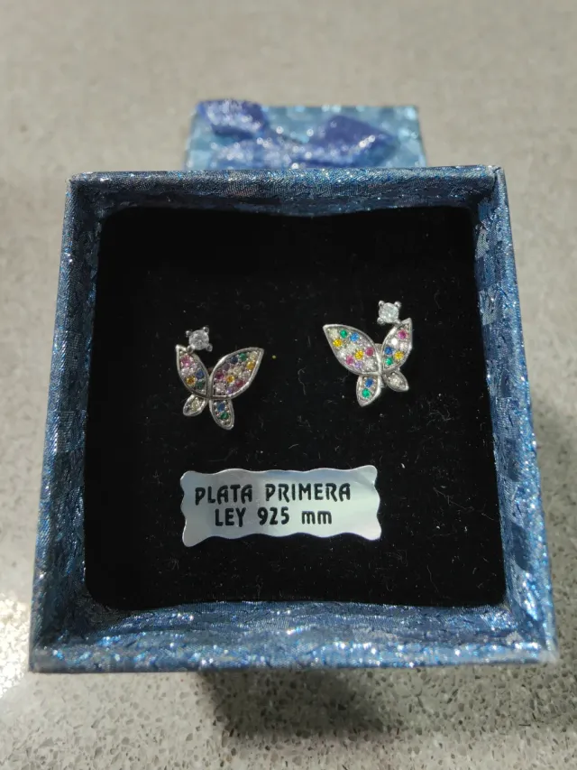 Pendientes Plata 925 Mariposas Multicolor