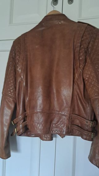 Cazadora Piel Mango Marrón Talla M