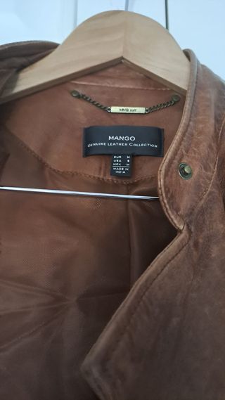Cazadora Piel Mango Marrón Talla M