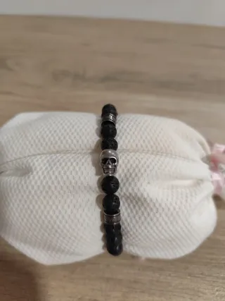 Pulsera Calavera y Obsidiana Negra