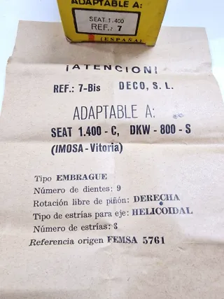 Piñon motor arranque SEAT 1400C. DKW 800S (Deco)