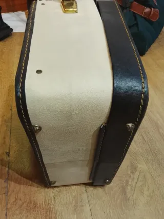 Mini maleta bolso mano vintage azul y blanco