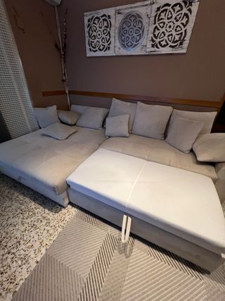 Sofá 5 plazas Conforama tela marfil