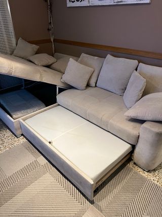 Sofá 5 plazas Conforama tela marfil