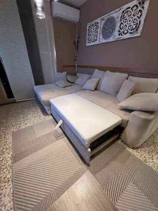 Sofá 5 plazas Conforama tela marfil