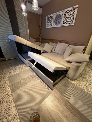 Sofá 5 plazas Conforama tela marfil