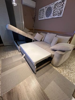 Sofá 5 plazas Conforama tela marfil
