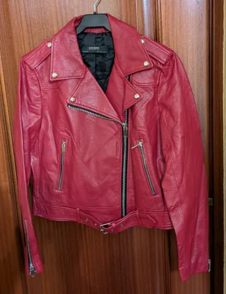 Cazadora Biker Polipiel Roja Zara