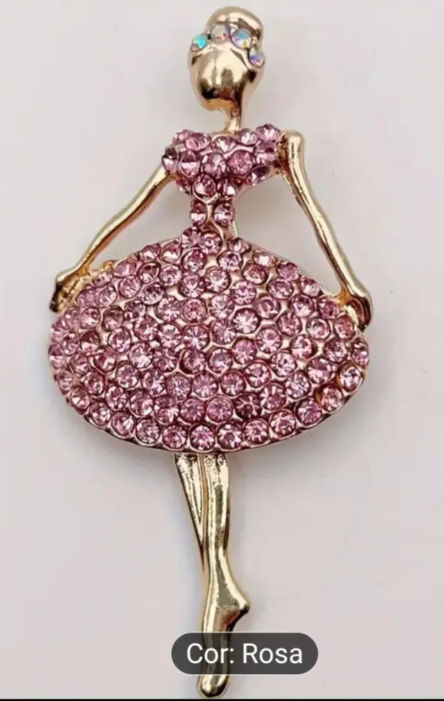 Alfinete Bailarina Rosa com Pedras