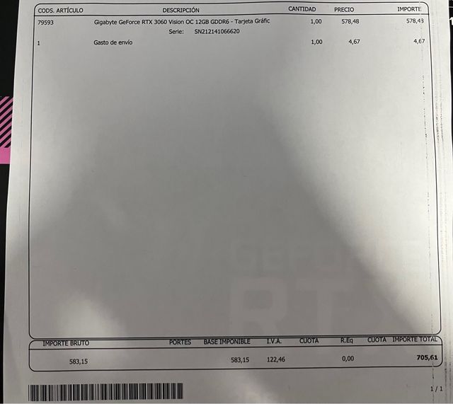 Gigabyte RTX 3060 Tarjeta Gráfica