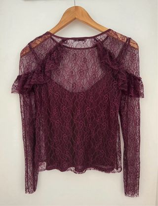 Blusa Zara encaje burdeos