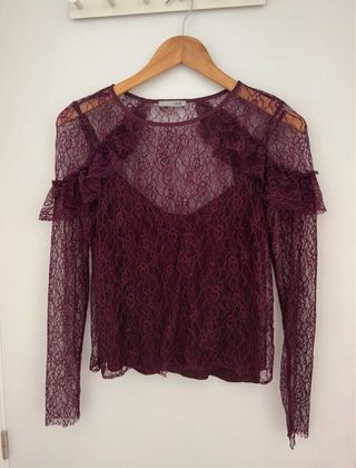 Blusa Zara encaje burdeos