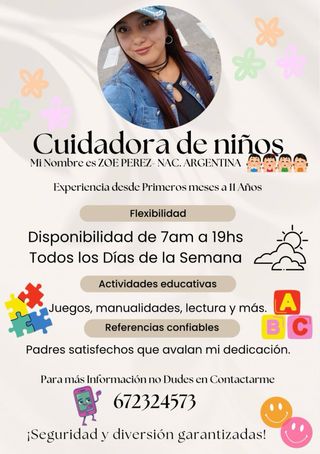 Niñera Zoe Perez - Nac. Argentina