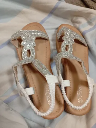 Sandalias mujer plateadas y blancas talla 38