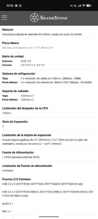 Caja PC Silverstone FT02 y accesorios 