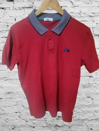 Polo Lacoste Rojo Rayas Cuello