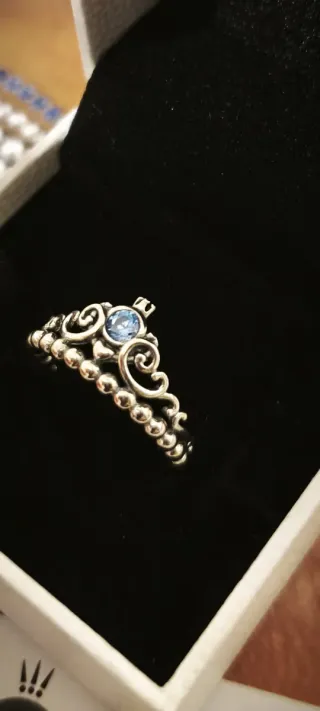 Anillo Pandora Tiara Cenicienta Azul,con caja