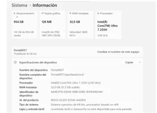 Portátil Lenovo Intel Core Ultra 7 32GB RAM 128 TG